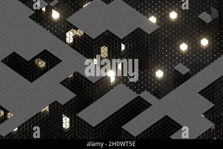 Würfel und abstrakte Geometrien, 3d-Rendering. Digitale Zeichnung des Computers. Stockfoto