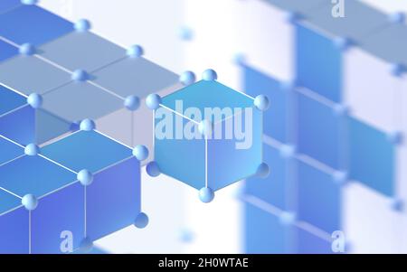 Transluzente Verläufe von Würfeln und Kugeln, 3d-Rendering. Digitale Zeichnung des Computers. Stockfoto