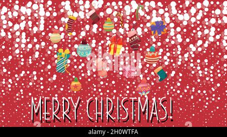Weihnachtlicher Hintergrund mit weißen Schneeflocken auf rotem Hintergrund. Geschenkregen. Frohe Weihnachten. EPS8 Stock Vektor
