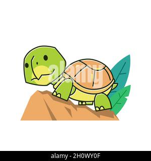 Lustige Schildkröte Schildkröte Wandern Klettern Felsen Exotic Reptile Cartoon Stock Vektor