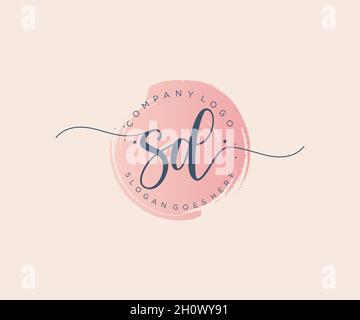 Feminines SD-Logo. Verwendbar für Natur, Salon, Spa, Kosmetik und Beauty Logos. Flaches Vektor-Logo-Design-Template-Element. Stock Vektor