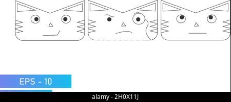 Einfache Katze oder Tiger Gesicht in linearen Stil mit Emotionen, Lächeln, smart, Träume. Symbol. Isoliert auf weißem Hintergrund. Flache Vektorgrafik. Stock Vektor