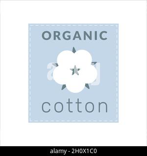 Baumwoll-Label, Bio-Baumwolle Zeichen mit zarten Pastellfarben isoliert auf weißem Hintergrund. Stock Vektor