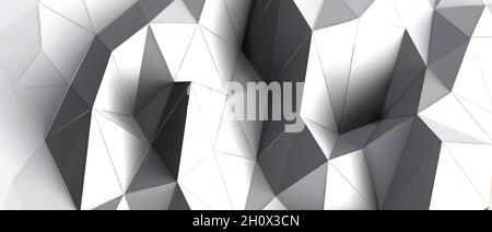 3D-Rendering von Silber Kristall abstrakten geometrischen polygonalen Formen Hintergrund Stockfoto