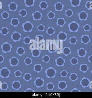 Hintergrund mit Blumenmuster und textiler Textur. Nahtlose Wiederholung von handgezeichneten blauen Blumen mit texturiertem Stoff-Effekt, Natur-Design-Element. Stockfoto