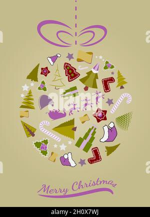 Abstract Christmas Ball mit Symbolen, Frohe Weihnachten Hintergrund, Vector Illustration Stock Vektor