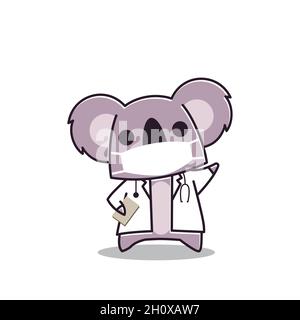 Liebenswert Koala Arzt Gesichtsmaske Tierzoo Wohnung Cartoon-Charakter Stock Vektor
