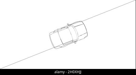 Die ununterbrochene Linienzeichnung eines einfachen Autos. Blick von oben. Vektorgrafik Stock Vektor
