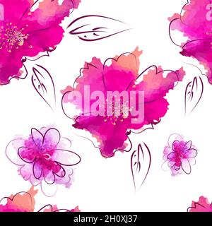 Nahtloser Hintergrund. Aquarell rosa Blüten. Vektorgrafik Stock Vektor