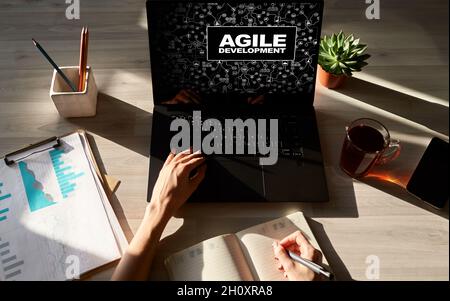Agiles Entwicklungskonzept auf dem Bildschirm des Geräts. Stockfoto