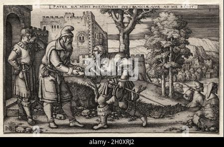 Der Verlorene Sohn. Hans Sebald Beham (Deutsch, 1500-1550). Gravur; Stockfoto