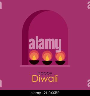 Diwali Öllampen mit Dekorationen. Grüße für Diwali Festival von Indien Stock Vektor