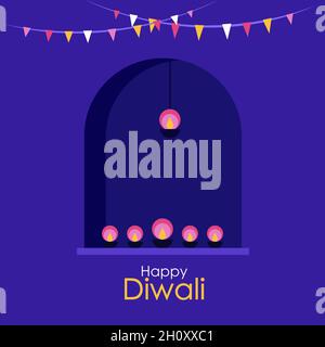 Diwali Öllampen mit Dekorationen. Grüße für Diwali Festival von Indien Stock Vektor