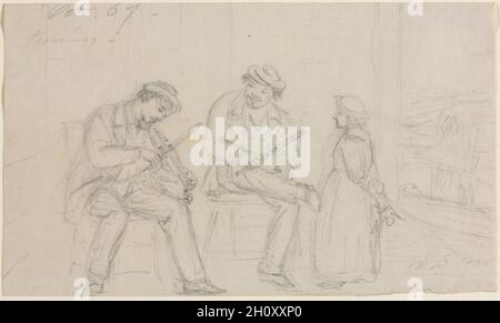 Tuning, 1867. William Sidney Mount (Amerikaner, 1807-1868). Graphit; Blatt: 9.7 x 16.2 cm (3 13/16 x 6 3/8 Zoll). William Sidney Mount war der erste große amerikanische Maler des Genres oder Szenen des Alltags. Obwohl nicht direkt verwandt, erinnert der musikalische Gegenstand von zwei dieser Zeichnungen, Tuning und Catching a Tune, an das berühmte Gemälde von Mount, The Power of Music, das in der Galerie 231 zu sehen ist. Stockfoto