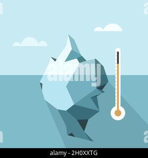 Konzeptionelle Illustration des Schmelzens des Eisbergs im Ozean als Folge der globalen Erwärmung Stock Vektor