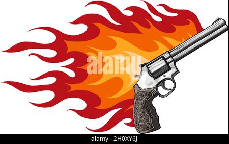 Vectro-Illustration des Revolvers mit Flammen-Design Stock Vektor