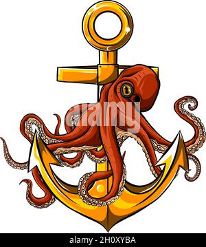 octopus rund um den Anker Vektor Illustration Design Stock Vektor