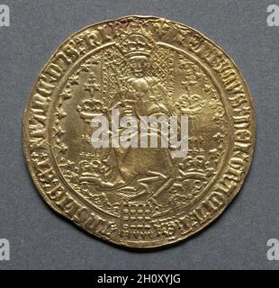 Souverän: Heinrich VIII. Thront (Vorderseite), 1526-1544. England, Henry VIII, 1509-1547. Gold; Durchmesser: 4.2 cm (1 5/8 Zoll). Stockfoto