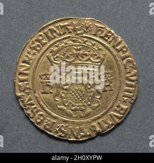 Krone der Doppelrose: Gekrönte Doppelrose (Vorderseite), 1526-1533. England, Henry VIII, 1509-1547. Gold; Durchmesser: 2.5 cm. Stockfoto