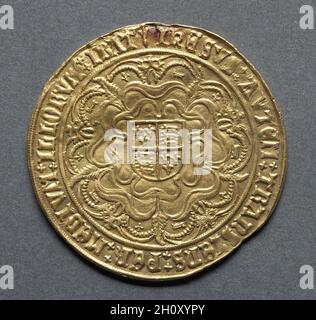 Sovereign: Royal Arms on Tudor Rose (Rückseite), 1526-1544. England, Henry VIII, 1509-1547. Gold; Durchmesser: 4.2 cm (1 5/8 Zoll). Stockfoto