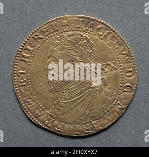 Laurel: James I. (Vorderseite), 1619-1620. England, James I., 1603-1625. Gold; Durchmesser: 3.7 cm (1 7/16 Zoll). Stockfoto