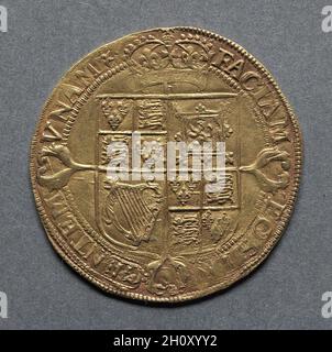 Laurel: Gekröntes Wappen (Rückseite), 1619-1620. England, James I., 1603-1625. Gold; Durchmesser: 3.7 cm (1 7/16 Zoll). Stockfoto