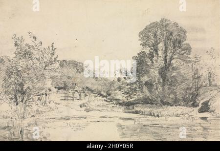 Landschaft mit Bäumen rund um einen Teich. John Constable (Briten, morisot). Graphit; Blatt: 19,5 x 31,1 cm (7 11/16 x 12 1/4 in.). Stockfoto