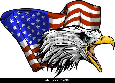 Vektor illustation American Eagle gegen USA-Flagge und weißen Hintergrund. Stock Vektor