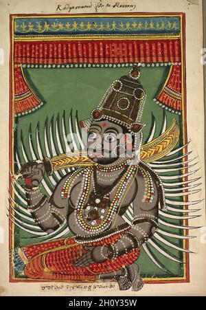 Kadgaramon (Sohn von Ravana), C. 1760. Südindien, Tanjore, 18. Tinte, Farbe und Gold auf Papier; gesamt: 39,7 x 27,6 cm (15 5/8 x 10 7/8 in.). Stockfoto