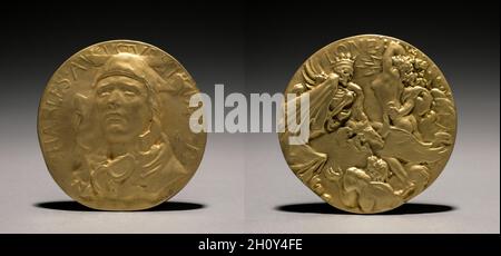 Medaille: Lindberghs Flug , 1900er. Frederick William MacMonnies (Amerikaner, 1863-1937). Bronze; Durchmesser: 7.2 cm (2 13/16 in.). Stockfoto