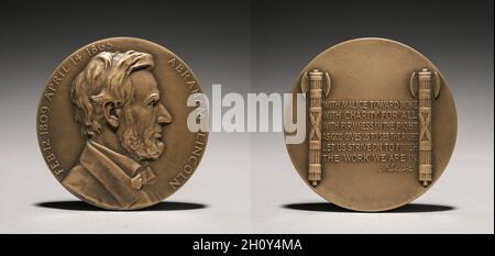 Abraham Lincoln Medaille, 1900. Charles Calverley (American, 1833-1914). Bronze; Durchmesser: 6,9 cm (2 11/16 in.). Stockfoto