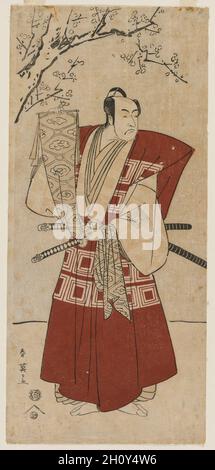 Ichikawa Monnosuke II als ein Lord der Holding ein Banner, 1791. Katsukawa Shunei (Japanisch, 1762-1819). Farbe holzschnitt; Blatt: 31,8 x 14,6 cm (12 1/2 x 5 3/4 in.). Stockfoto