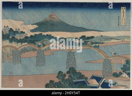 Der Brocade Brücke in Suo Provinz (aus der Serie neugierig einen Blick auf die berühmten Brücken in den Provinzen), Anfang der 1830er Jahre. Katsushika Hokusai (Japanisch, 1760-1849). Farbe holzschnitt; insgesamt: 38 x 25,6 cm (14 15/16 x 10 1/16 in.). Stockfoto