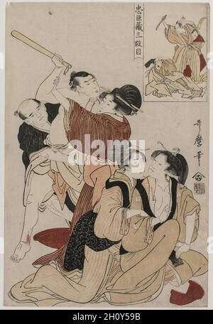 Chushingura: Act III Der Lagerhaus der Loyalität, Ende der 1790er Jahre. Kitagawa Utamaro (Japanisch, 1753?-1806). Farbe holzschnitt; Blatt: 38,1 x 25,7 cm (15 x 10 1/8 in.). Stockfoto