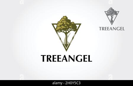 Tree Angel Vector Logo-Vorlage. Lebenszyklus-Logo, das einen Baum darstellt, auf dem Wurzeln und Äste stehen, in einem dreieckigen Layout. Stock Vektor