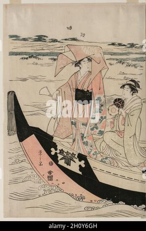 Frauen in einem Boot auf dem Sumida River, Anfang der 1790er Jahre. Eishi Chōbunsai (Japanisch, 1756-1829). Farbe holzschnitt; Blatt: 38,8 x 25,8 cm (15 1/4 x 10 1/4 in.). Stockfoto