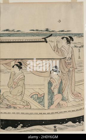 Frauen in einem Boot auf dem Sumida River, Anfang der 1790er Jahre. Eishi Chōbunsai (Japanisch, 1756-1829). Farbe holzschnitt; Blatt: 38,8 x 25,8 cm (15 1/4 x 10 1/4 in.). Stockfoto