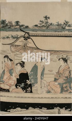 Frauen in einem Boot auf dem Sumida River, Anfang der 1790er Jahre. Eishi Chōbunsai (Japanisch, 1756-1829). Farbe holzschnitt; Blatt: 38,8 x 25,8 cm (15 1/4 x 10 1/4 in.). Stockfoto