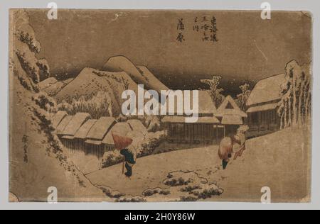 Kambara: Abendschnee, 1797-1858. Nach Utagawa Hiroshige (Japanisch, 1797-1858). Farbholzschnitt; Blatt: 35.3 x 22.8 cm (13 7/8 x 9 Zoll). Stockfoto