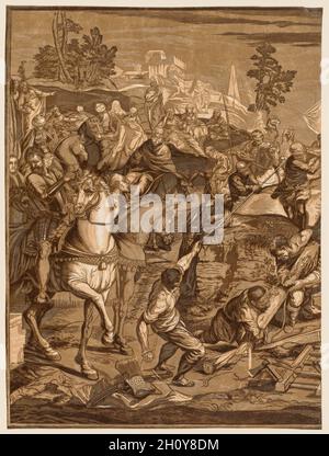 Kreuzigung, 1741. John Baptist Jackson (britisch, 1701-c. L 1780, S. Chiaroscuro-Holzschnitt; Stockfoto
