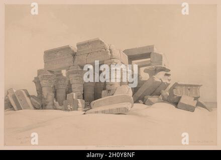 Ägypten und Nubien: Band I - Nr. 1, Nr. 2, Überreste des Portikus des Tempels von Kom Ombo, 1838. Louis Haghe (Großbritannien, 1806-1885). Farblithographie; Stockfoto