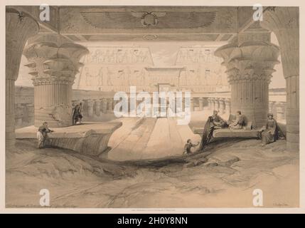 Ägypten und Nubien: Band I - Nr. 32, Blick unter dem Portikus des Tempels von Edfou, Oberägypten, 1838. Louis Haghe (Großbritannien, 1806-1885). Farblithographie; Stockfoto