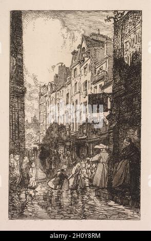La Biévre, Les Gobelins, Saint-Séverin: Le Quartier Saint-Séverin: La Rue de Prêtres Saint-Séverin, 1901. Louis Auguste Lepère (Französisch, 1849-1918). Ätzen; Blatt: 29,4 x 21,5 cm (11 9/16 x 8 7/16 in.); Plattenrand: 17,9 x 11,2 cm (7 1/16 x 4 7/16 in.). Stockfoto