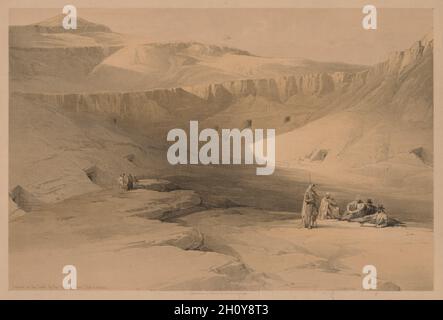 Ägypten und Nubien: Band II - Nr. 34, Eingang zu den Gräbern der Könige von Theben, Biban-el-molook, 1838. Louis Haghe (Großbritannien, 1806-1885). Farblithographie; Stockfoto