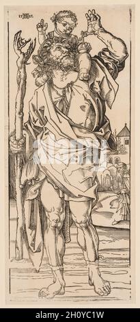 St. Christopher Crossing the Stream, 1528. Albrecht Dürer (Deutsch, 1471-1528). Holzschnitt; Stockfoto