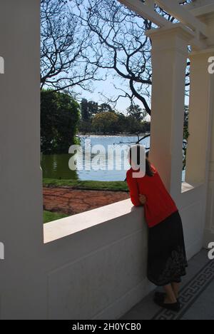 Weibchen schaut auf den See im öffentlichen Park von Rosedal, Buenos Aires, Argentinien Stockfoto