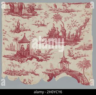 Fragment der Kupferplatte bedruckte Baumwolle, c. 1785. Kanzlei von Christophe Philippe Oberkampf (Französisch, 1738-1815). Bedruckte Baumwolle mit Kupferplatte; insgesamt 88.9 x 96.5 cm (35 x 38 Zoll). Stockfoto