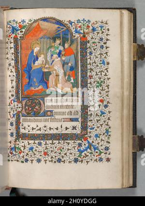 Buch der Stunden (Verwendung von Paris): Fol. 67 r, Anbetung der Könige, C. 1420. Vielleicht Studio oder Workshop des Bedford Master (Französisch, Paris, Aktive c. 1405-30). Tusche, Tempera und Gold auf Pergament; Codex: 18,4 x 13,3 cm (7 1/4 x 5 1/4 in.). Stockfoto