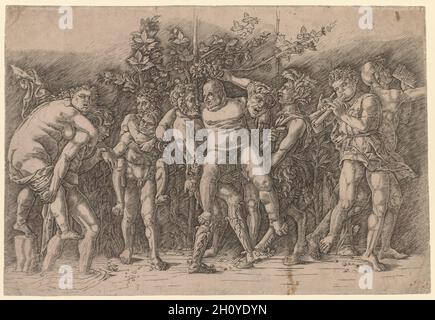 Bacchanal mit Silenus. Giovanni Antonio da Brescia (italienisch), nach Andrea Mantegna (italienisch, 1431-1506). Gravur; Stockfoto