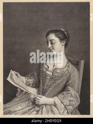 Mademoiselle Lavergne, 1763. Jean Daulle (Französisch, 1703-1763), Simon François Ravenet (Französisch, 1706-1774), nach Jean-Etienne Liotard (Schweizer, 1702-1789). Gravur; Stockfoto
